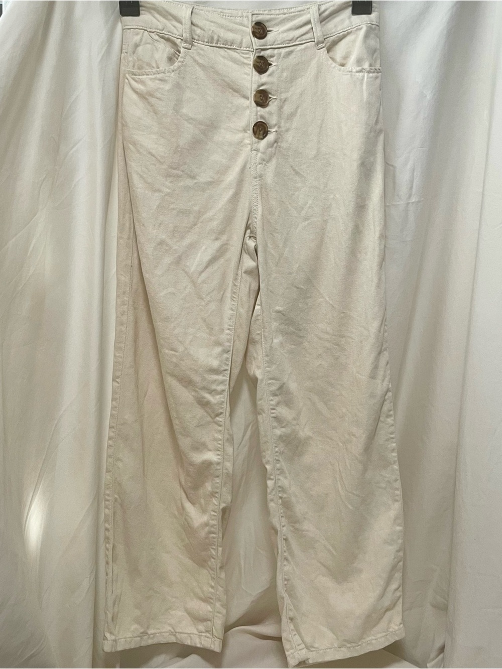 Zara Linen Cream Button-Fly Chinos